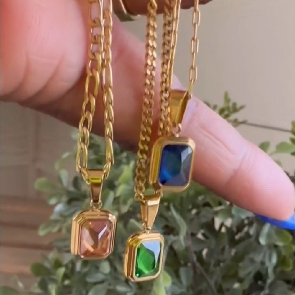 Green, Blue, or Champagne Square Necklace